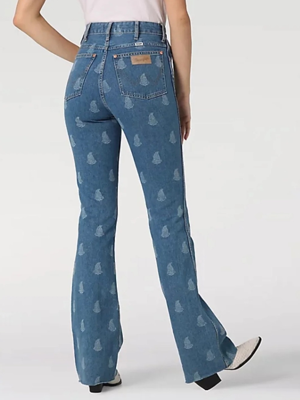 WRANGLER WOMEN'S MED WASH PAISLEY PRINT WESTWARD HIGH RISE BOOTCUT JEANS 28Wx34L